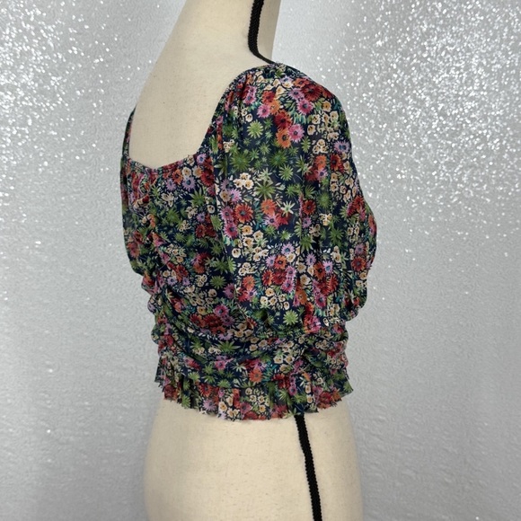 Urban Outfitters Cropped Floral Mesh Sweetheart top size Large women’s - Picture 4 of 9